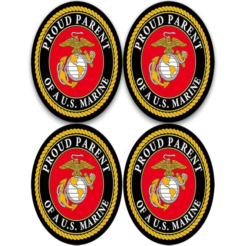 Round Proud Parent of A US Marine Sticker (dad mom Son Daughter Vinyl Decal United States Corps Logo (1.5 inch x 4 Stickers) USMC Licensed