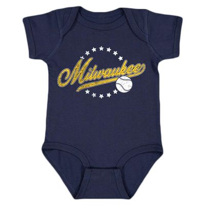 Milwaukee Vintage Kid's Baby Bodysuit for Baseball Fans (Navy, 6M)