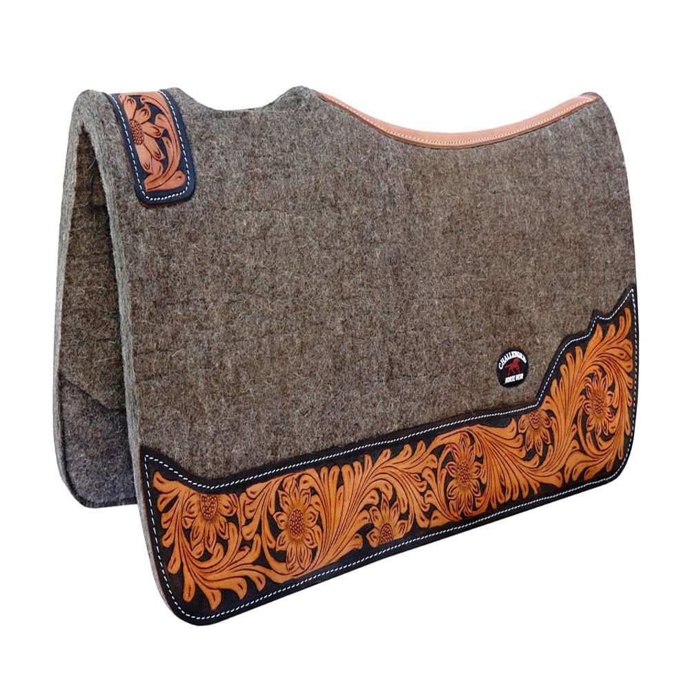 CHALLENGER Horse 32"x30" Western Contoured Wool Felt Therapeutic Saddle Pad Grey 39253GY