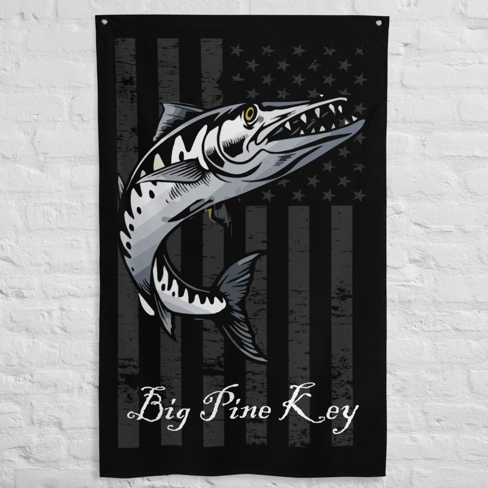 JG Infinite Big Pine Key Barracuda Fish Anglers Florida Keys Saltwater Fishing Garage Office Man Cave Banner Flag 34.5" x 56"