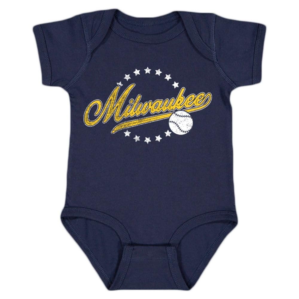 Milwaukee Vintage Kid's Baby Bodysuit for Baseball Fans (Navy, 12M)