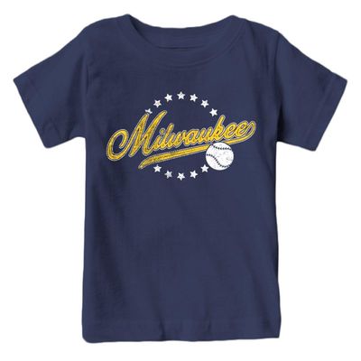 Milwaukee Baseball Vintage Kid's Fan T-Shirt (Navy Shirt, 4T)