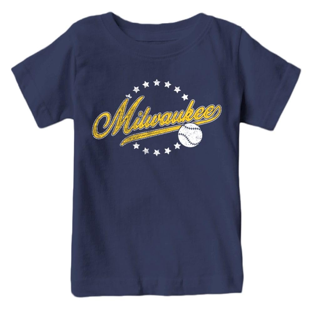 Milwaukee Baseball Vintage Kid's Fan T-Shirt (Navy Shirt, 4T)