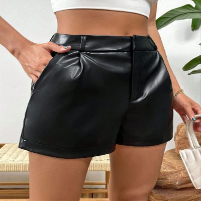 AKIOLOAS Women's Shorts High Waist PU Shorts Women's Shorts Shorts for Women (Color : Black, Size : Large)
