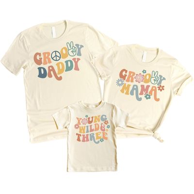 Groovy Family Matching 3rd Birthday Outfits for Baby Toddler Little Girls and Boys Natural Shirt 5-6