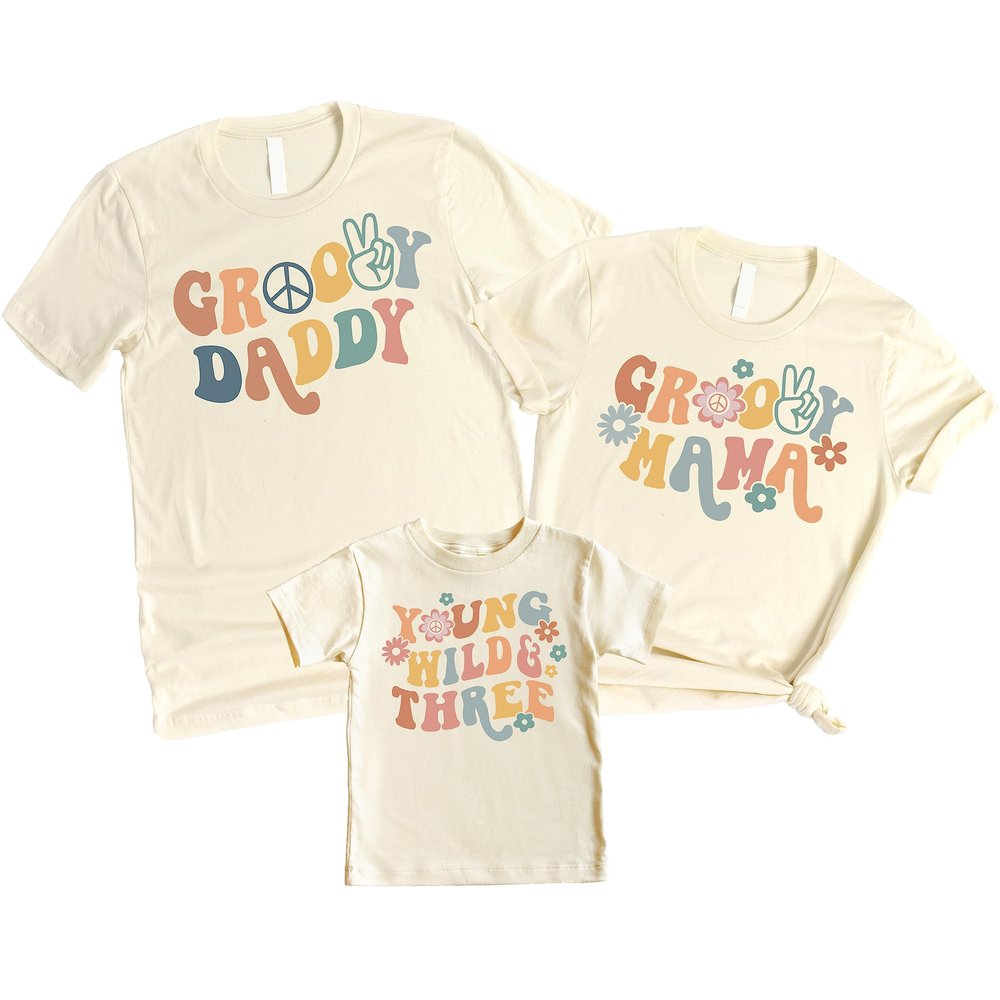Groovy Family Matching 3rd Birthday Outfits for Baby Toddler Little Girls and Boys Natural Shirt 5-6