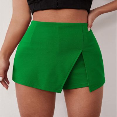 AKIOLOAS Women's Shorts Solid Split Front Skort Women's Shorts Shorts for Women (Color : Green, Size : Large)