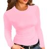 Afibi Women Ribbed Long Sleeve Crew Neck Slim Fit Stretchy Basic T Shirts Tops (Medium, Pink) view 1