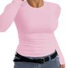 Afibi Women Ribbed Long Sleeve Crew Neck Slim Fit Stretchy Basic T Shirts Tops (Medium, Pink) view 2