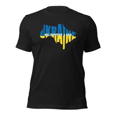 Banisiworld Motivational Phrase Ukrainian Map - Be Brave Like Ukraine Unisex T-Shirt Black Heather