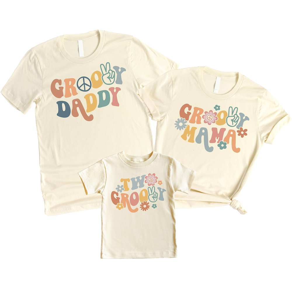Groovy Family Matching 2nd Birthday Outfits for Baby Toddler Little Girls and Boys Natural Shirt 2T