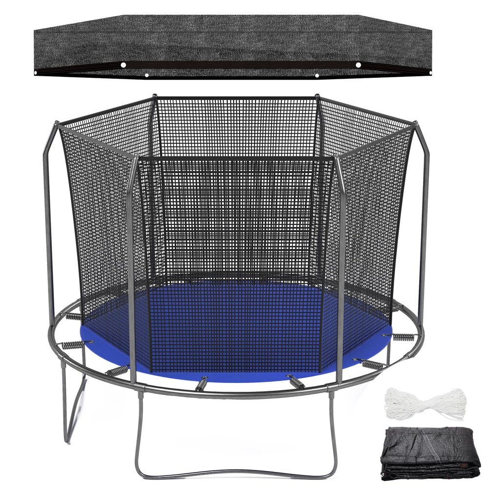 Windyun Trampoline Cover Round 6 Holes Black Sunshade Tent Top Cover Sunblock Shade Cloth for 8ft 10ft 12ft Trampoline with 146ft Cord, Easy to Install for Backyard Playground, Tent Only(12 ft)