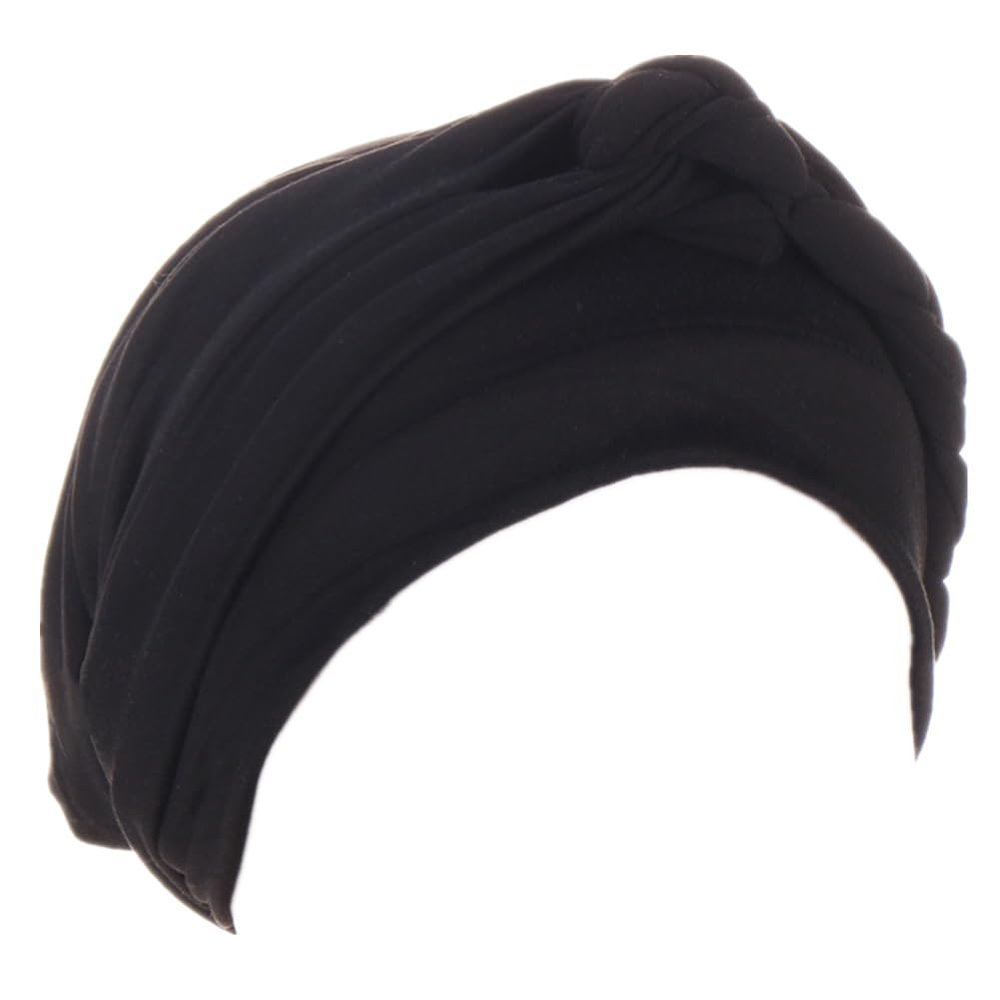 African Turban Caps for Women - Braid Twist Solid Headwrap for Cancer Headscarf Chemo Beanies Headwear hat (Black)