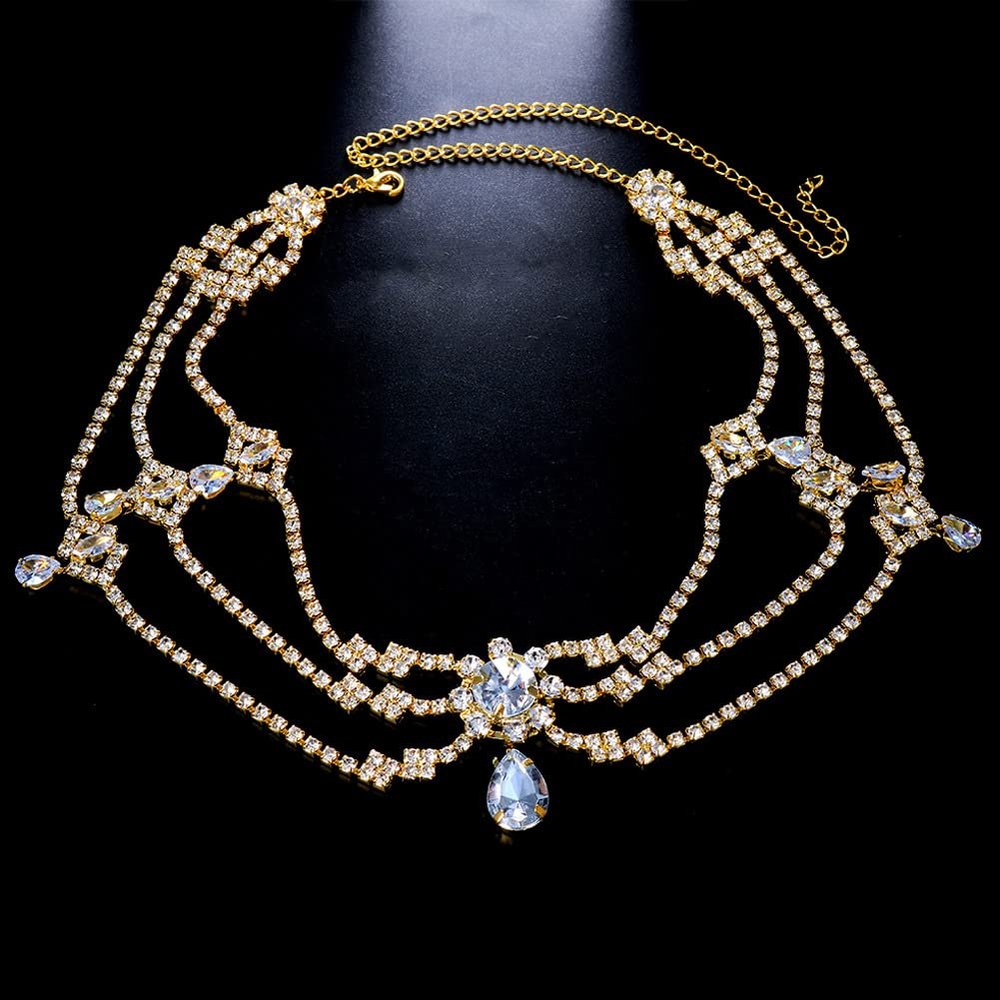 LABDIP Fashion Bridal Wedding Zircon Hair Chain Multi-Layered Full Diamond Forehead Chain