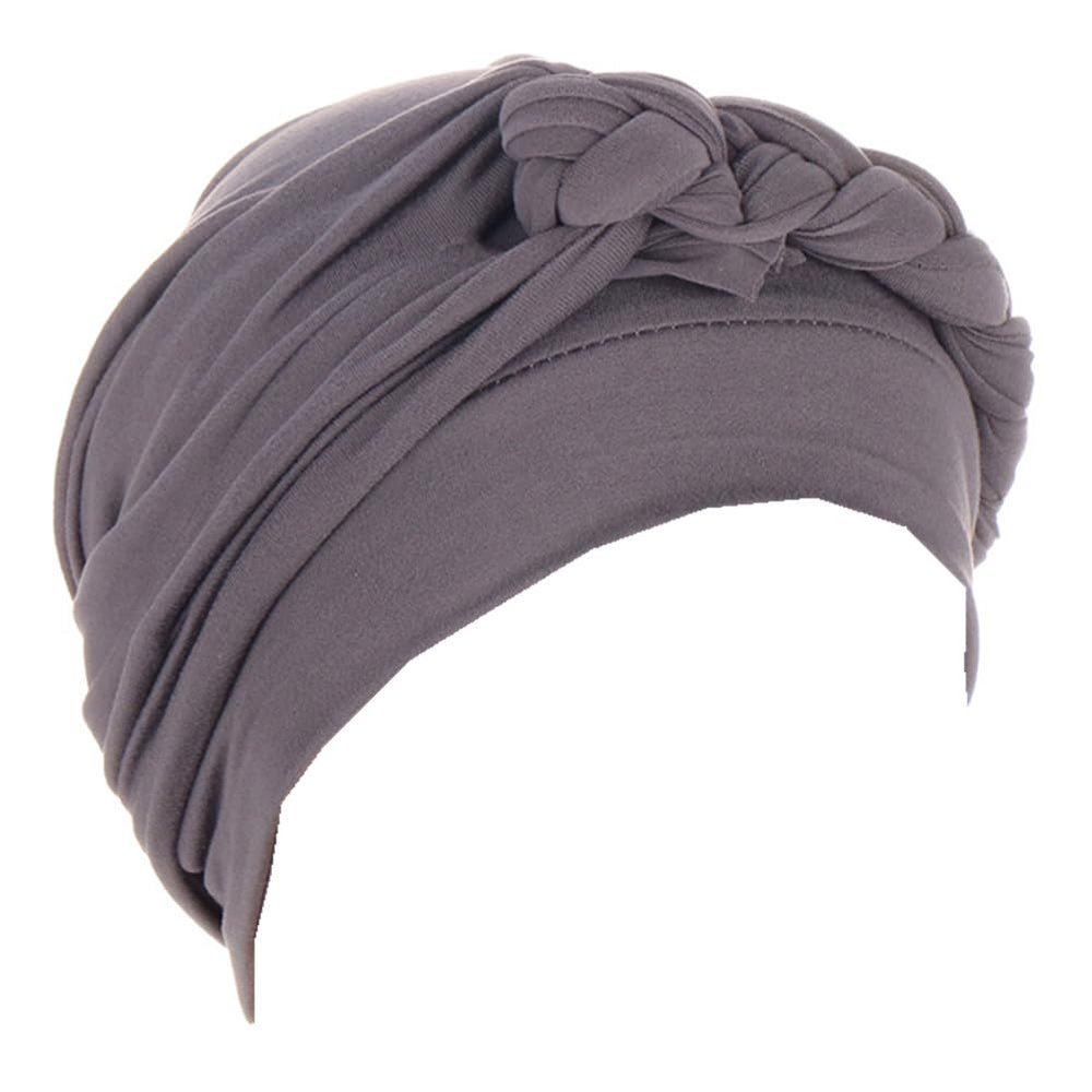 African Turban Caps for Women - Braid Twist Solid Headwrap for Cancer Headscarf Chemo Beanies Headwear hat (Gray)