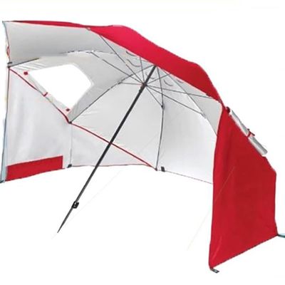 EMENAR 2.4m Beach Shelter Umbrella With Vents, Portable Outdoor Fishing Parasol Sun Shade Canopy For Beach, Garden, Fishing, Camping, UV Protection (Color : Red)