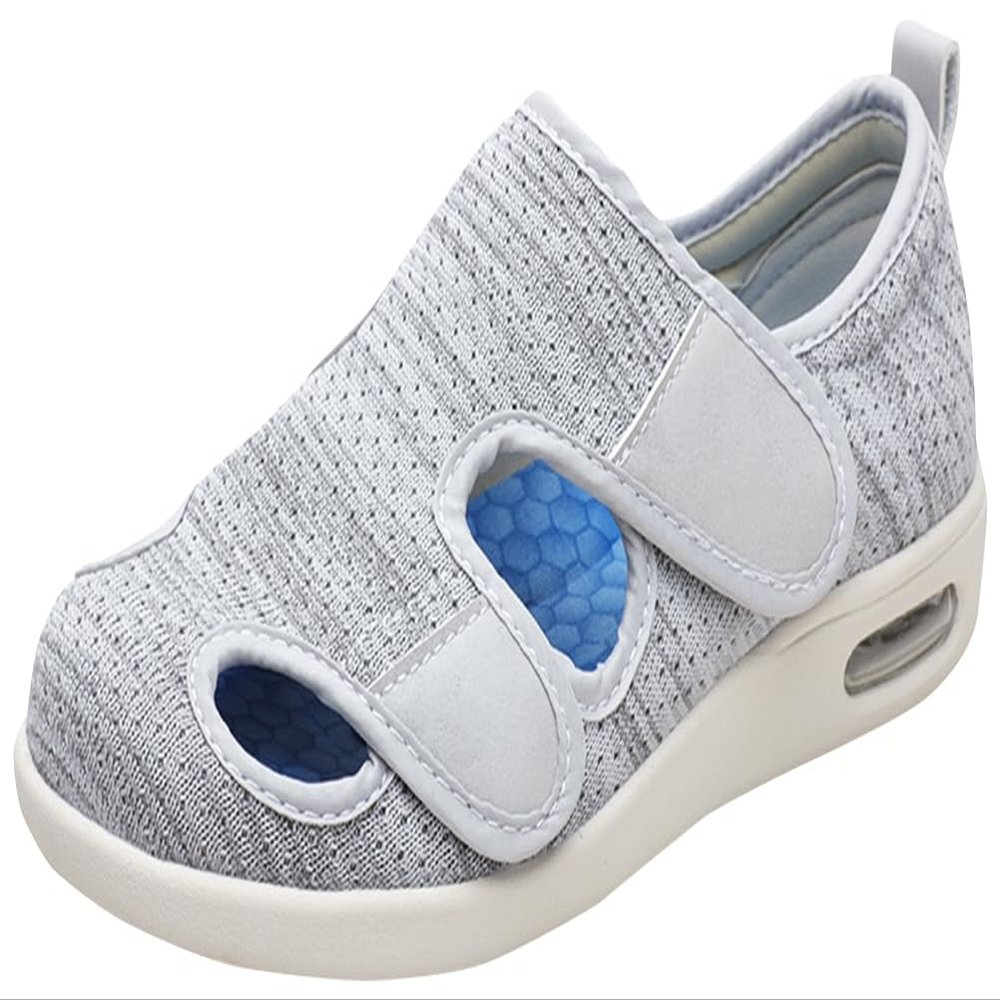 ACE SHOCK Mens Diabetic Shoes Wide Width Elderly Summer Walking Shoes Adjustable Closure Breathable Air Cushion Sandals for Plantar Fasciitis Bunions Swollen Feet (6.5, Pale Grey)