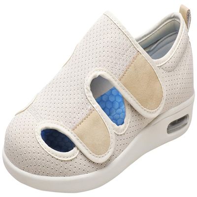 Mens Diabetic Shoes Wide Width Elderly Summer Walking Shoes Adjustable Closure Breathable Air Cushion Sandals for Plantar Fasciitis Bunions Swollen Feet (11.5, Beige)