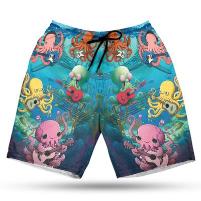 Men's Octopus Swim Trunks - Playing Guitar Quick-Dry Hawaiian Swim Shorts for Men Series 08 Size Size XL
