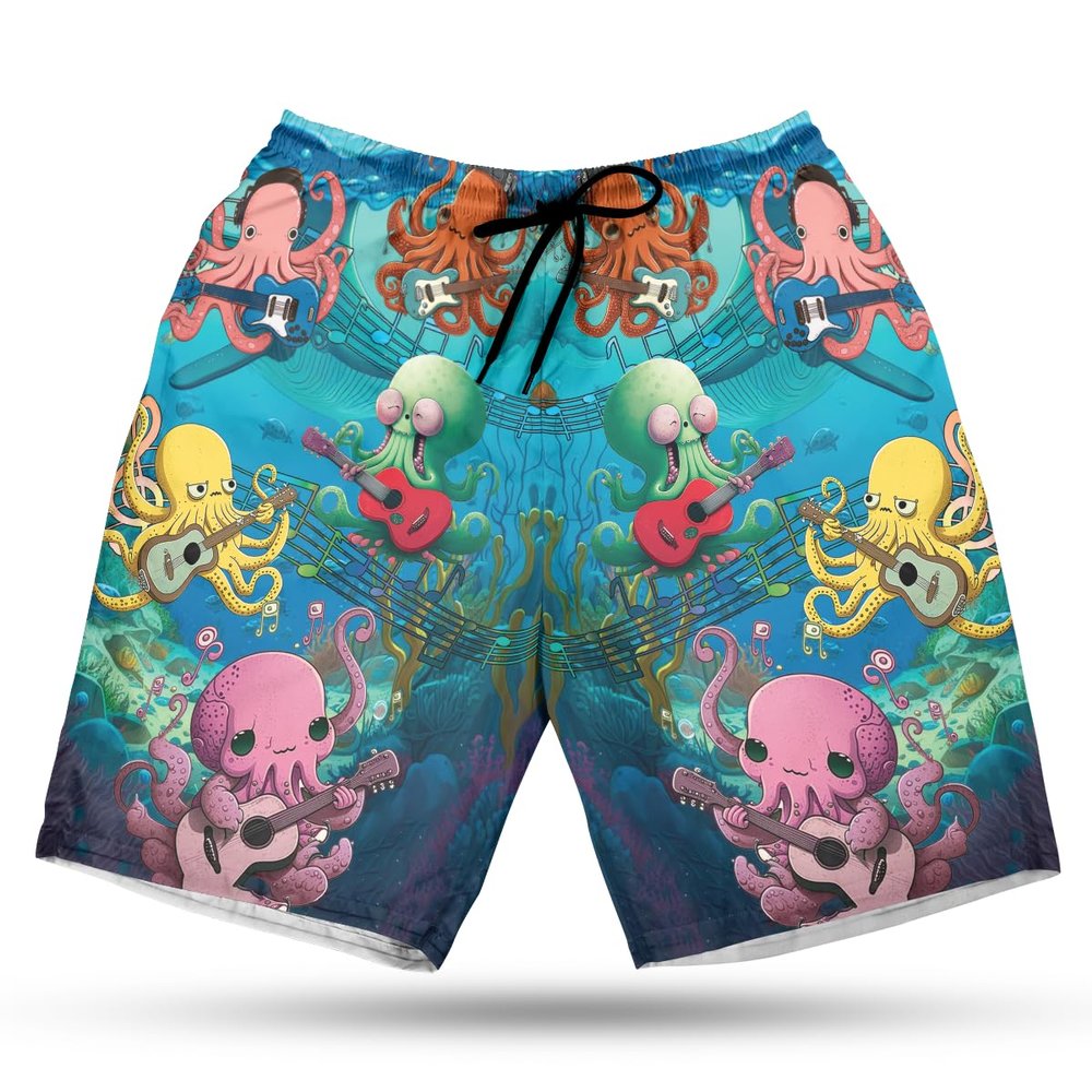 Men's Octopus Swim Trunks - Playing Guitar Quick-Dry Hawaiian Swim Shorts for Men Series 08 Size Size XL