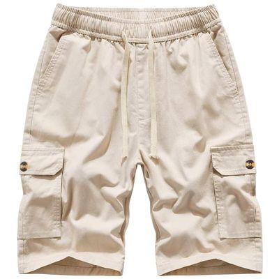Msmsse Women's Knee Length Bermuda Shorts Drawstring Cotton Hiking Pockets Summer Casual Cargo Shorts Beige M