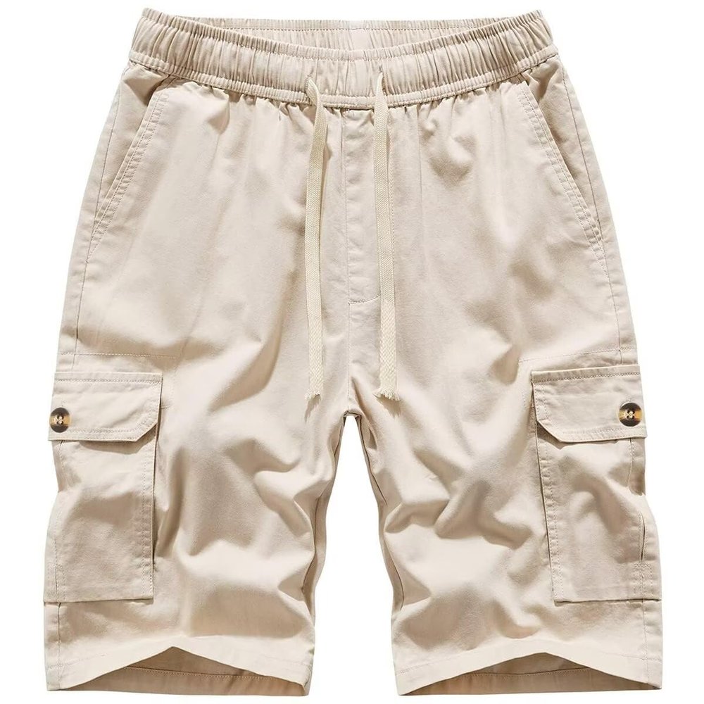 Msmsse Women's Knee Length Bermuda Shorts Drawstring Cotton Hiking Pockets Summer Casual Cargo Shorts Beige M