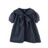 Summer Short Sleeved Girls' Lapel Bow Tie Bubble Sleeve Skirt 6M to 6Y Cute Design Spring Clothing (Blue, 12-24 Months) view 1