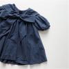 Summer Short Sleeved Girls' Lapel Bow Tie Bubble Sleeve Skirt 6M to 6Y Cute Design Spring Clothing (Blue, 12-24 Months) view 3