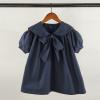 Summer Short Sleeved Girls' Lapel Bow Tie Bubble Sleeve Skirt 6M to 6Y Cute Design Spring Clothing (Blue, 12-24 Months) view 4