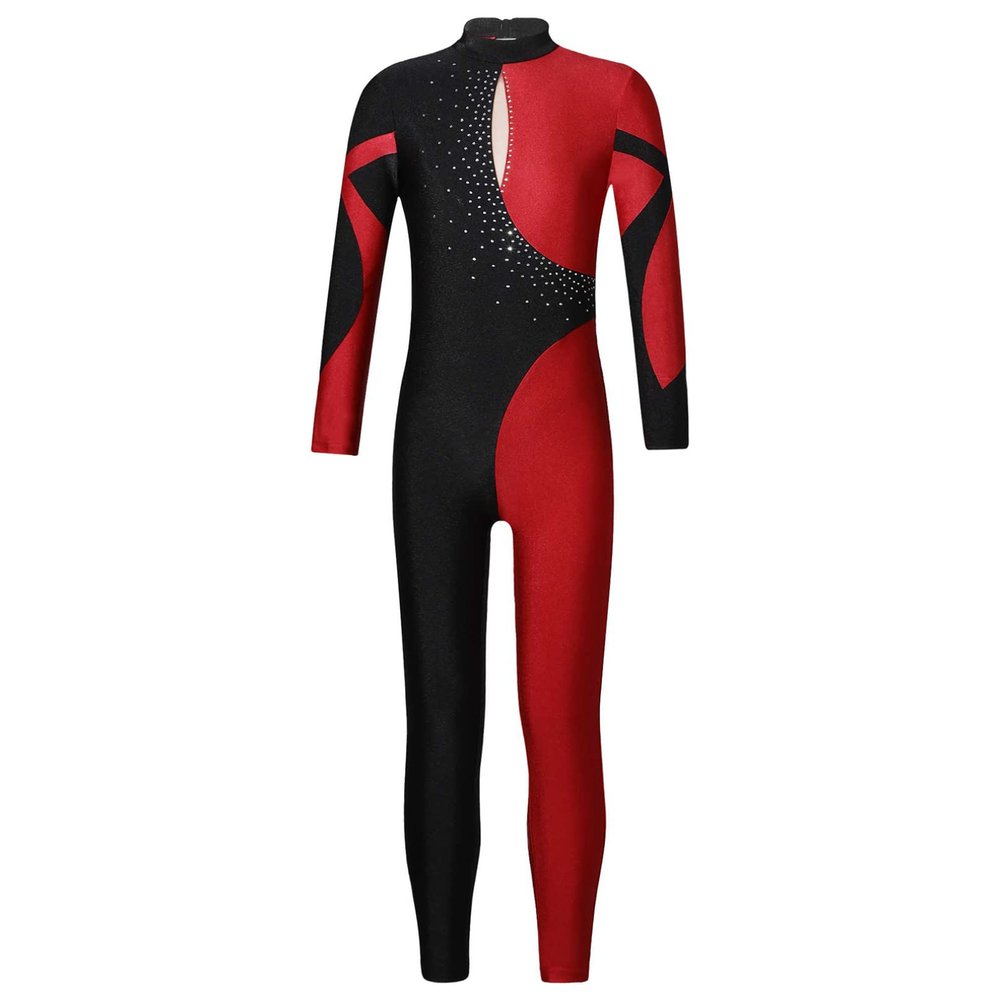 iiniim Kids Girls Long Sleeve Turtleneck Unitards Jumpsuit One Piece Full Body Leotard Gymnastic Bodysuit Dance Costumes Burgundy 12 Years
