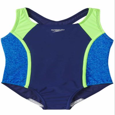 Speedo Girls Racerback Sport Splice One Piece Swimsuit (US, Alpha, Small, Regular, Dark Blue/Neon Green)