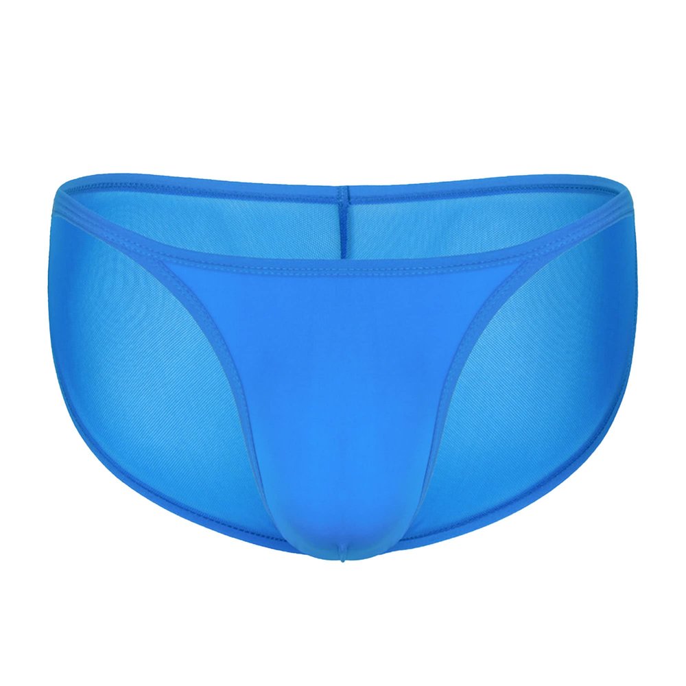 JEsilunmaMY Mens Mesh Sheer Casual Bikini Briefs Low Rise Breathable Pouch Underwear Solid Color Lightweight Thin Underpants (Blue-1PC,Small)