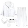 ALHAVONE Kids Girl Pajama Set with Headband Blindfold Hair Tie Toddler Boy Girl Satin Silky Button-up Pajama Sleepwear (White-long, 120) view 1