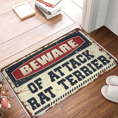 Dsoluuing Large Welcome Mats Outdoor Beware of Attack Rat Terrier Doormat Boys Room Decor Teenager Front Porch Mat Outdoor (Size : 65X90CM)