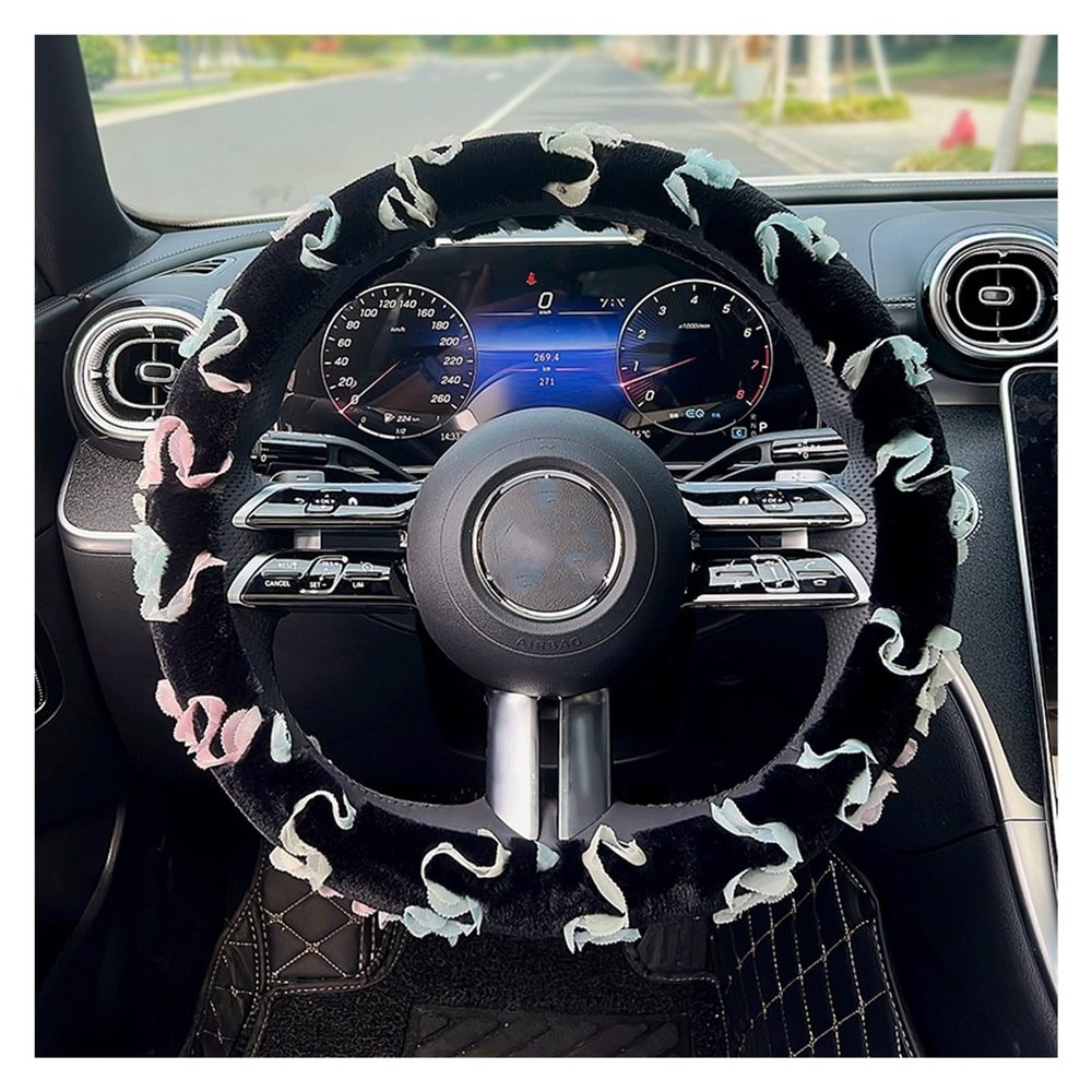 FUERU Car Steering Wheel Cover Set Universal Car Steering Wheel Cover Winter Plush Soft Breathable Delicate Car Interior (Color : 1#)