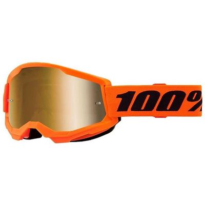 100% Strata 2 Moto/MTB Goggle - Neon Orange; Mirror True Gold