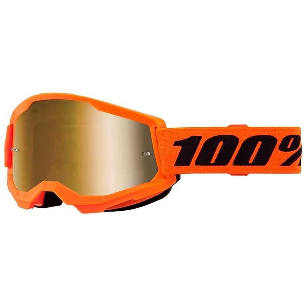 100% Strata 2 Moto/MTB Goggle - Neon Orange; Mirror True Gold