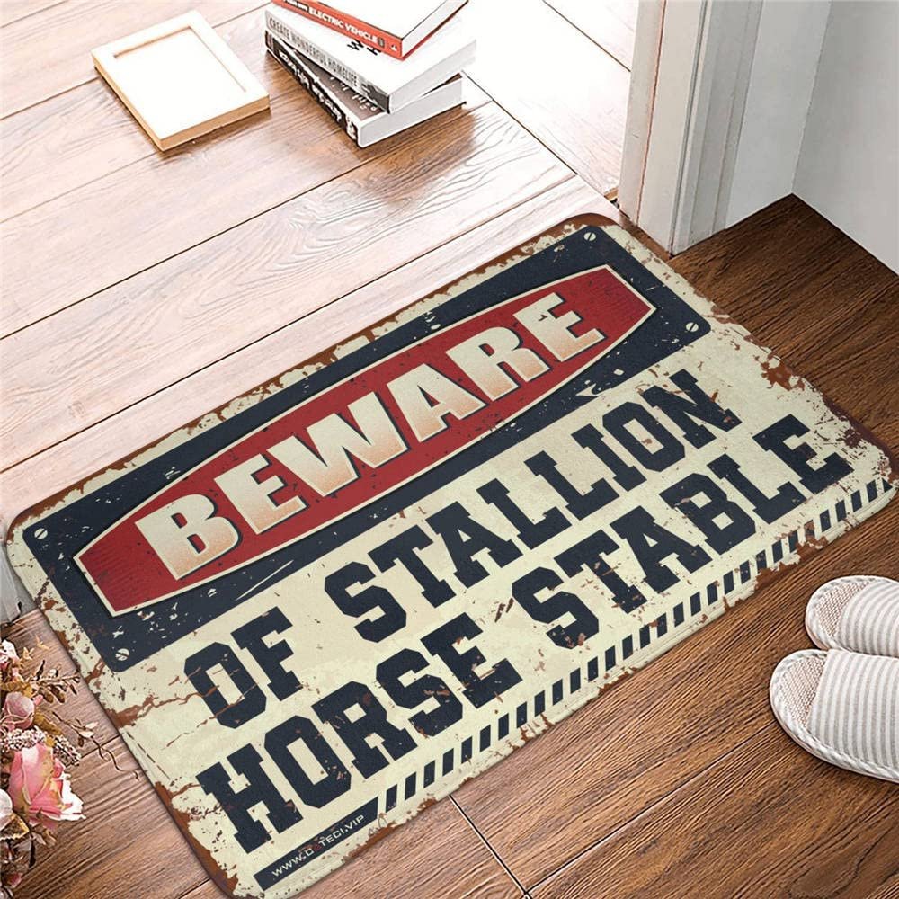Farmhouse Bathroom Mats Beware of Stallion Horse Stable Rug Welcome Sign for Front Door Indie Room Decor (Size : 40X60CM)