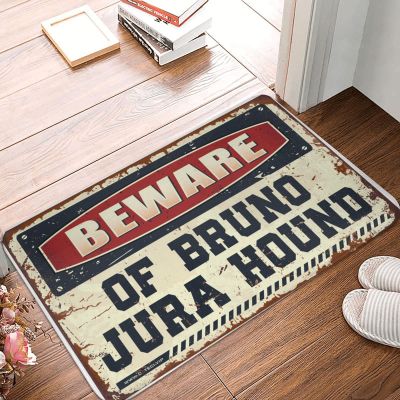 Dsoluuing Outdoor Winter Rug Beware of Bruno Jura Hound Doormat Man Cave Decor Bathroom Runner Rug (Size : 65X90CM)