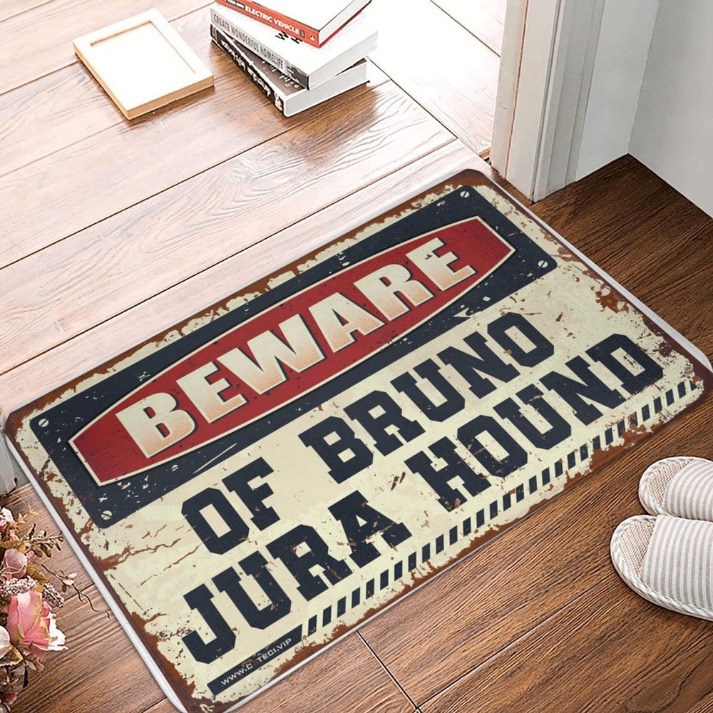 Dsoluuing Outdoor Winter Rug Beware of Bruno Jura Hound Doormat Man Cave Decor Bathroom Runner Rug (Size : 65X90CM)