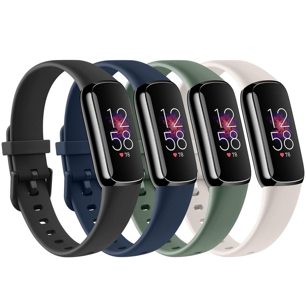 4 PACK Sport Bands Compatible with Fitbit Luxe Bands for Women Men, Soft Silicone Replacement Sport Straps Wristbands for Fitbit Luxe Fitness and Wellness Tracker (Black/Starlight/Abyss Blue/Avocado