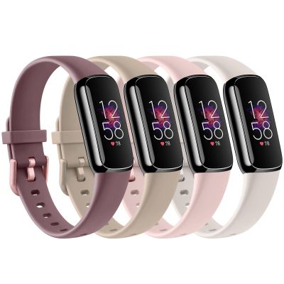 4 Pack Sport Bands Compatible with Fitbit Luxe Bands for Women Men, Soft Replacement Straps Wristbands for Fitbit Luxe Fitness Tracker (Light Pink/Starlight/Smoke Violet/Milk Tea,Small)