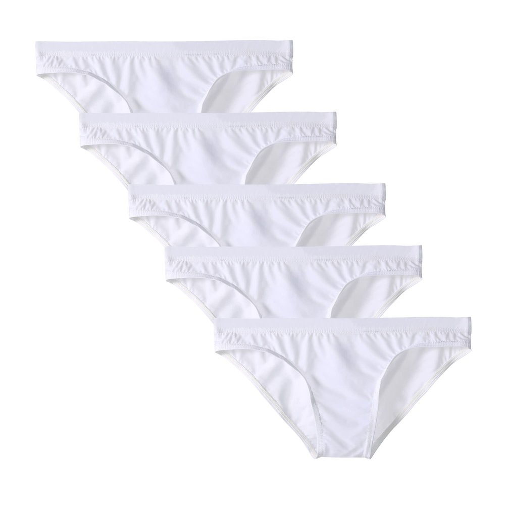 JEsilunmaMY Men's Ice Silk Low Rise Briefs Sexy Transparent Breathable Bikini Brief Solid Color See Through Skinny Underwear (White-5PC,3X-Large)