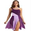 ranrann Women Sheer Mesh Patchwork Ballroom Dance Dress Sleeveless Lyrical Flowy Tulle Dance Costume Dancewear #01Violet Large view 1