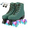 SilverTree Roller Skates for Women and Men, PU Leather High-top Adult Roller Derby Skates, Wheels Light Up, Green, Imitation cowhide view 1