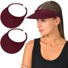 2 Pack Sun Visors Women Men Wide Brim Sport Visor Hat Headwear Sunvisor Beach Golf Hiking Adjustable Cap (Wine Red)