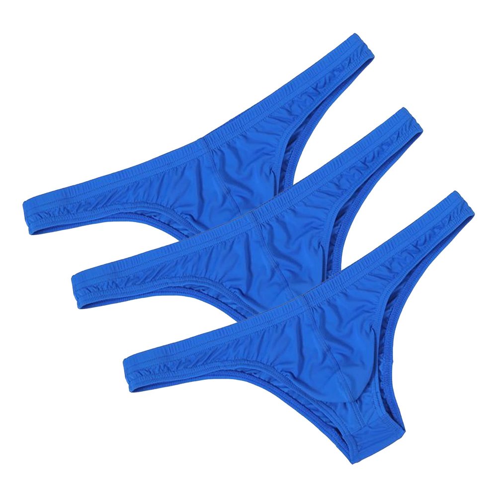 JEsilunmaMY Men's Low Rise Bulge Pouch Briefs Ice Silk Breathable Sexy Bikini Underwear Solid Color Stretch Underpants Brief (Blue-3PC,Large)