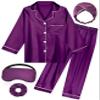 ALHAVONE Kids Girl Pajama Set with Headband Blindfold Hair Tie Toddler Boy Girl Satin Silky Button-up Pajama Sleepwear (Purple-long, 130) view 1