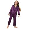 ALHAVONE Kids Girl Pajama Set with Headband Blindfold Hair Tie Toddler Boy Girl Satin Silky Button-up Pajama Sleepwear (Purple-long, 130) view 2