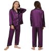 ALHAVONE Kids Girl Pajama Set with Headband Blindfold Hair Tie Toddler Boy Girl Satin Silky Button-up Pajama Sleepwear (Purple-long, 130) view 4
